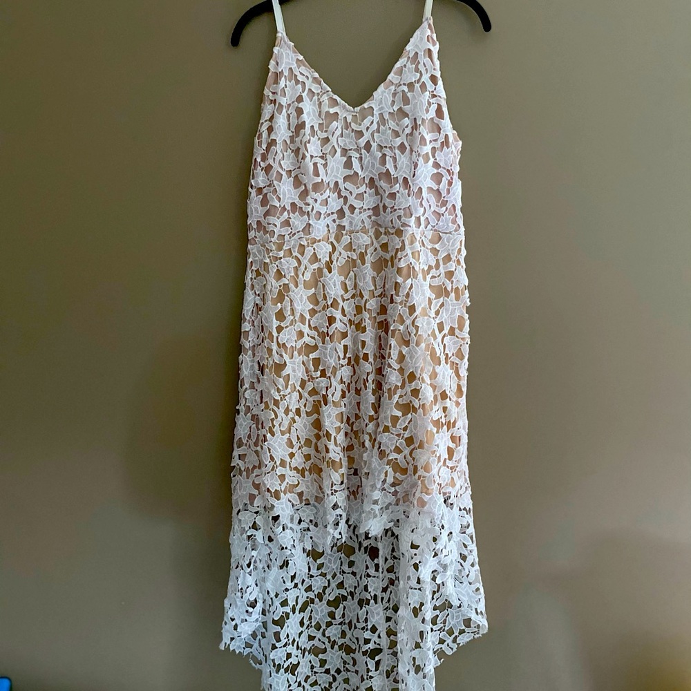 High low lace nude illusion dress with adjustable straps